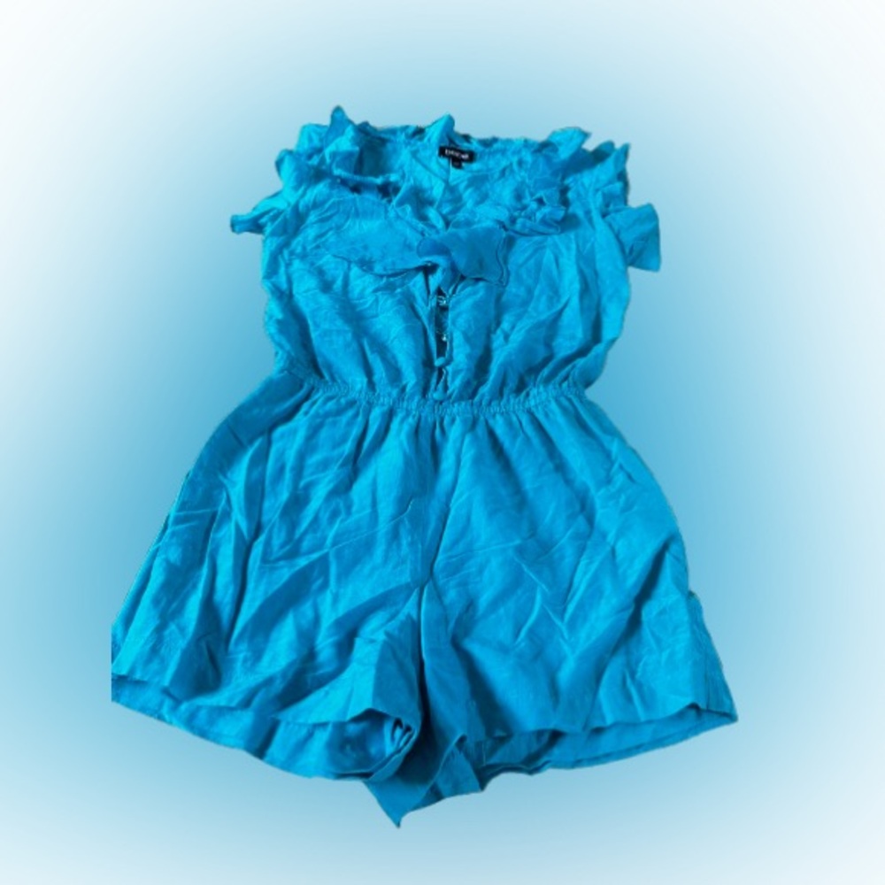 Bebe Vibrant Blue Ruffled Romper - Size Small